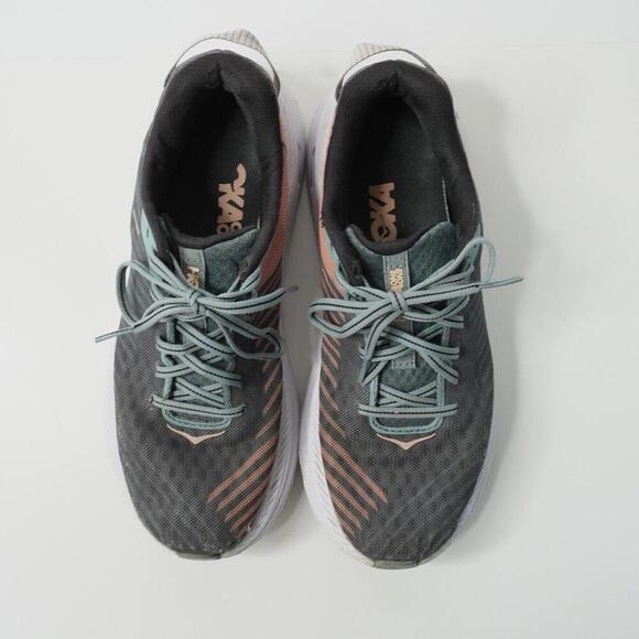 Hoka One One Rincon Womens 7.5 Gray Salmon Pink Chunky Lace Up Comfort SEE - Picture 8 of 10